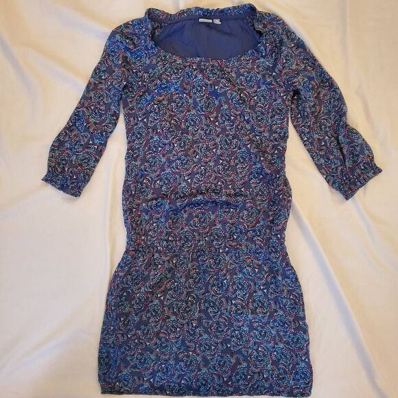 Vintage Esprit Blue Geometric Print Cinch Waist Dress - Size 0 - Picture 1 of 9